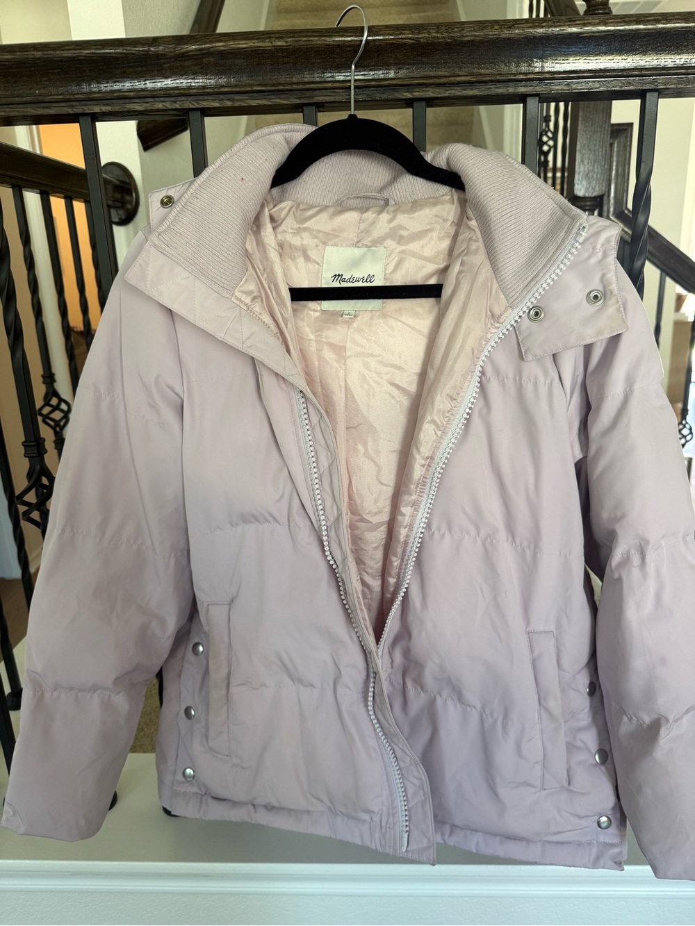Madewell Pale Pink Quilted Puffer Jacket with High Collar